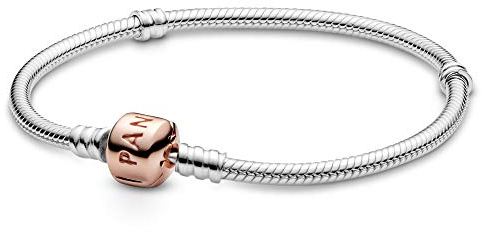 PANDORA Moments Women's 14k Rose Gold-Plated and Sterling Silver Snake Chain Bracelet for Charms, Size 20, No Box
