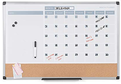 Bi-Office Dry-Erase Monatsplaner 3in1, Kunststoffrahmen, 90 x 60 cm