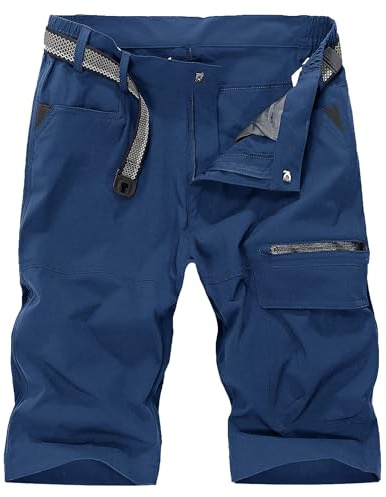 KEFITEVD Lätta utomhus Bermuda herrshorts, snabbtorkande byxor, korta vandringsbyxor, luftiga vandringsbyxor, flera fickor, sommar cykelbyxor, Lätt marinblå, 32