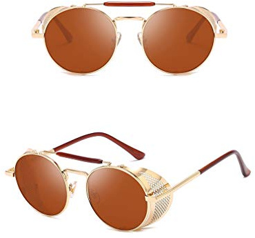 AidShunn Unisex SteamPunk solglasögon klassisk retro stil metall runda glasögon, Gyllene/te