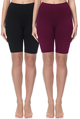 Merry Style Damen Sport Leggings kurz Sportleggings Radlerhose Sporthose aus Baumwolle 2 Pack MS10-200 (Schwarz/Weinrot(2Pack), L)
