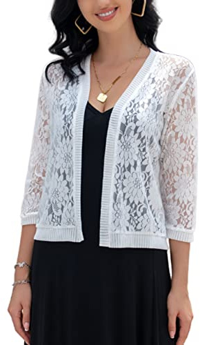 FindThy Women's Floral Lace Shrug Cardigan 3/4 Sleeve Crochet Bolero Jacket