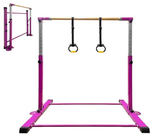 Gymnastics Bar for Kids Girls Ages 3-15 With Ring for Home Indoor Training Equipment- Steady Steel Construction, Anti-Slip, Easy to Assemble, 3' to 5' Adjustable Height