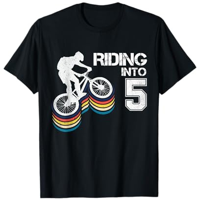 Riding Into 5 Bicycle BMX 5th Birthday Boy Bicycle Driving T-Shirt