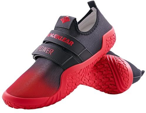 MANUEKLEAR - Zapatos de Levantamiento de Pesas para Hombres y Mujeres, Zapatos para Levantamiento de Pesas, Sentadillas, Fitness, Crosstrainer, Descalzo, Gimnasio, Entrenamiento, Rojo Degradado, 40