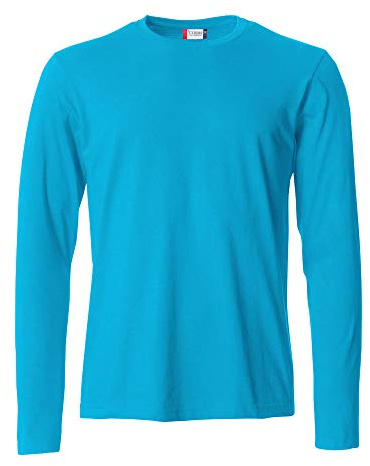 CLIQUE - Camiseta de manga larga para hombre Basic-T L/S, Jersey-algodón, cuello elástico, banda para el sudor, ajuste Slim-Fit, turquesa, XS