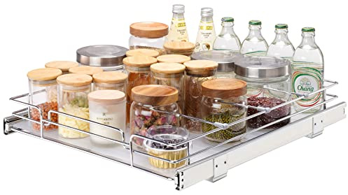 VEVOR Rangement sous Évier 385x533x85 mm, 1 Étage Panier Coulissant pour Placard en Acier Chromé Tiroir Coulissant Cuisine avec Tablette, Taille d'Installation du Placard de 415x563x185 mm