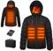 Wodesid Beheizbare Jacke mit Kapuze Herren Damen, Warme Jacke Heizjacke mit 10000mAH Akku, 3 Heizstufen Wasserdicht Beheizte Kapuzenjacke für Outdoor Motorrad Skifahren, Reiten Jagd