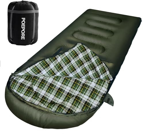 POEPORE Flannel Sleeping Bag Cotton 0 Degree Cold Weather for Adults XXL Wearable Sleeping Bag 4 Seasons Waterproof with Compression Sack