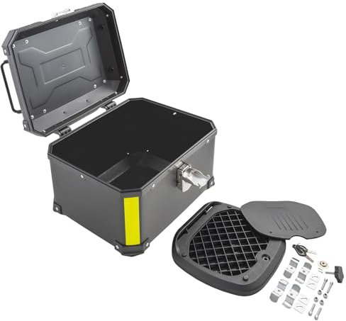 Universal Motorrad Top Case 46L Roller Starrer Koffer Reflektierende Platte Schwarz