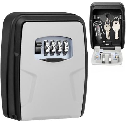 Faneam Schlüsseltresor mit Zahlencode Wandmontage Schlüsselsafe Aussen mit 4 Stellig Zahlen Schlüsselkasten Wasserdicht Schlüsseltresor Groß Kapazität für Hausschlüssel Büros Garagen (Grau)