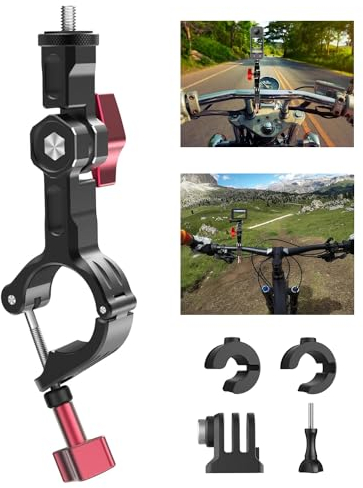 UNSTINCER Metal Action Camera Handlebar Mount for 7-35mm Pole, 270° Swivel Cam Holder Bracket for GoPro Hero 13 12 Insta360 X5 X4 DJI Osmo AKASO to Motorcycle Motor Mirror Bike Bicycle Mtb E-Scooter