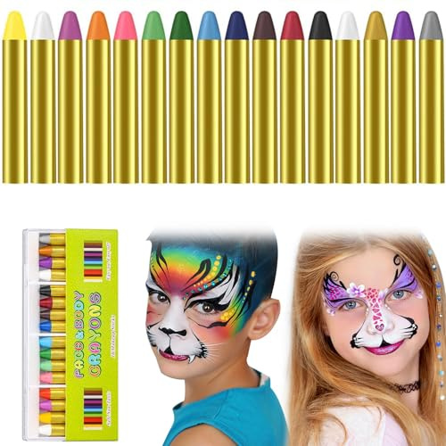 Matite Trucco Bambini, Pastelli Pitture di Viso, 16 Colore Face Body Painting, Kit Pittura Face Painting Trucchi, Pittura Corpo Lavabili/ Truccabimbi/ Pittura Corpo Make-up Halloween