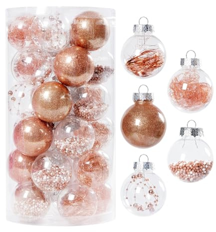 SinLaw Adornos para el árbol de Navidad, 30 Piezas de Adornos para el árbol de Navidad, Juego de Adornos de Navidad de plástico con Percha inastillable (Oro Rosa)