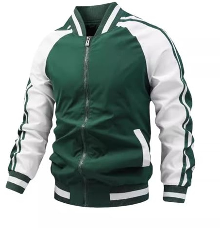 Oanviso Uomo Giacca da Baseball Moda Giacca Oldschool College Jacket Casual Felpa Cappotto Retrò Varsity Bomber Jacket Moto Giubbotto da Varsity Sweat Jacket B Verde Scuro L