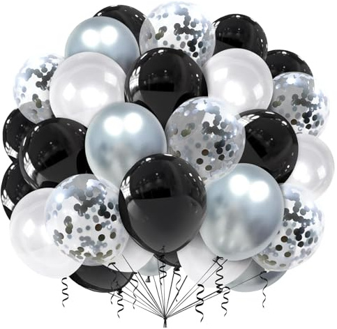 Palloncini neri, bianchi e argento 100 pezzi, con coriandoli Lattice Per compleanno, matrimonio, laurea e feste di anniversario