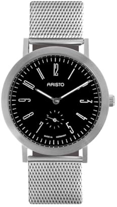Aristo damarmbandsur – färg: silver – sandblästrad rostfritt stål – Ø 35 mm – mineralglas – schweizisk Ronda kvartsurverk 1069 med decentrisk sekund, Milanesiskt armband – Made in Germany, silver