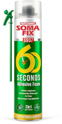 Expanding Foam - Grabs in 60 Seconds, Filler Foam Gun for Brick, Concrete, Stone & More - All Weather + Dual Nozzle (Gun & Straw) - 750ML