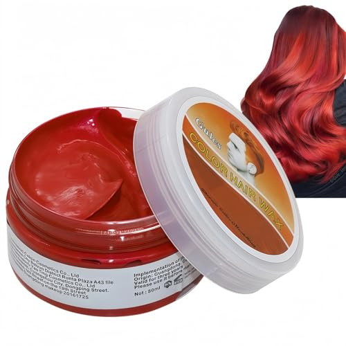 Red Hair Color Wax,Temporary Hair Color Wax,Safe Hair Colour Pomade Washable for Men, Women,Party,Cosplay,Temporary Hair Dye Wash In Wash Out Hair Colour W/ax,Coloured Hair W/ax(Red)