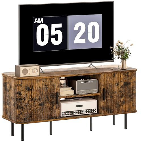HOMCOM TV Stand Cabinet for TVs up to 55 Inches, TV Unit with Storage Shelves and Cupboard for Living Room, Rustic Brown
