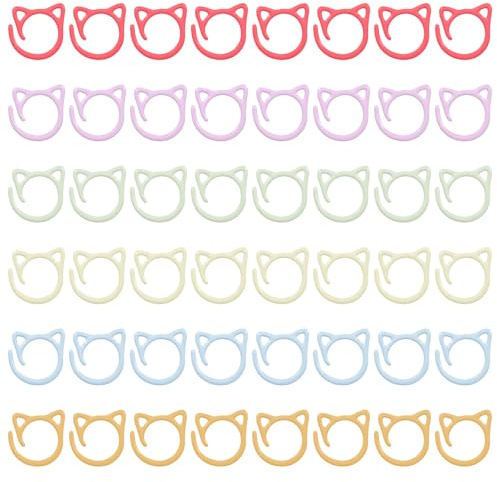 MBAIYO 48pcs Cat Stitch Markers for Crocheting, Cat Metal Crochet Stitch Marker Ring Multicolor Knitting Stitchs Markers Spiral Crochet Stitchs Marker Set for DIY Weaving Knitting Sewing Tools
