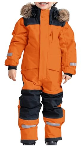 Generisch Schneeanzug Kinder Jungen Skianzug Thermo Skioverall Winter Warm Schneeoverall Winddicht Winteranzug Mit Abnehmbarer Matschanzug Outdoor Softshellanzug (Orange, 8-9 Years)
