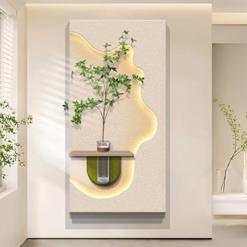 YVYKFZD Decoración de Pared 3D, Esculturas de Pareds de Arenisca, Arte de pareds LED con jarrones, Lámpara de Pared Decorativa Creativa, Mural escultórico for Entrada(Cream 1,40x80cm/15.7x31.4)