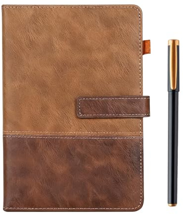 SIMDAO A5 Notizbuch aus Leder mit Stift, 200 Seiten, magnetischer Verschluss, Hardcover mit Stifthalter, linierter Notizblock für Business, Schule, Reisen, Büro, 14,5 x 21 cm (Braun)