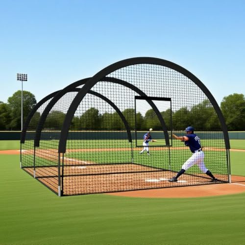 Cricket Batting Net, 9.8 x 3.7 x 2.4 Meter Baseball Batting Cage with Frame, Heavy Duty Enclosed Practice Portable Cage Net for Softball, Baseball, Golf Pitching Batting Hitting Training in Backyard