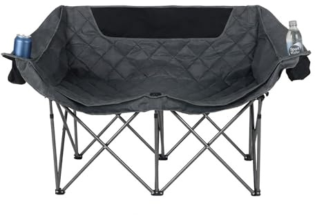 Relaxdays Campingbänk, 2 personer, vikbar, mugghållare, bärväska, HBT: 84 x 146 x 54 cm, utomhus campingstol, grå