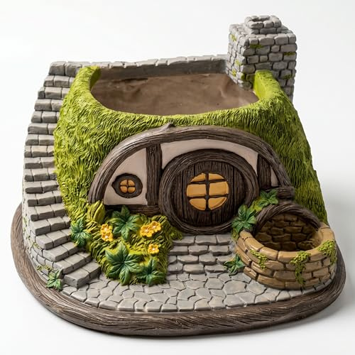 TIN DREAMS FACTORY | Maceta Grande Decorativa – Macetero Fantasía Casa de Colina - Jardín, Terraza, Porche - Tiesto Original Plantas, Flores - Interior y Exterior - Diseño Artesanal Pintado a Mano