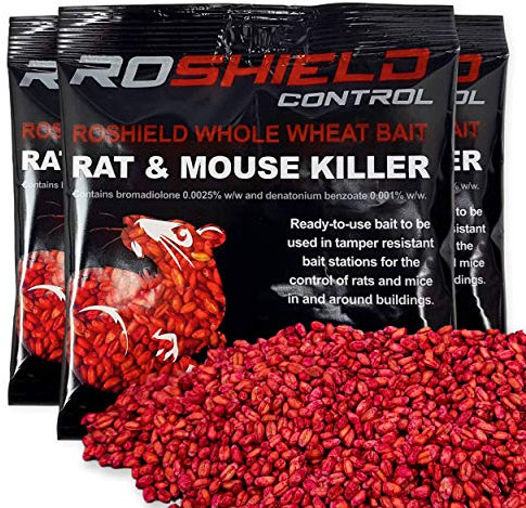 ROSHIELD 1KG Rat & Mouse Rodent Poison Killer Control & Treatment Kit - Strong Fast Acting Whole Wheat Grain Bait Sachets (10 x 100g Packs)
