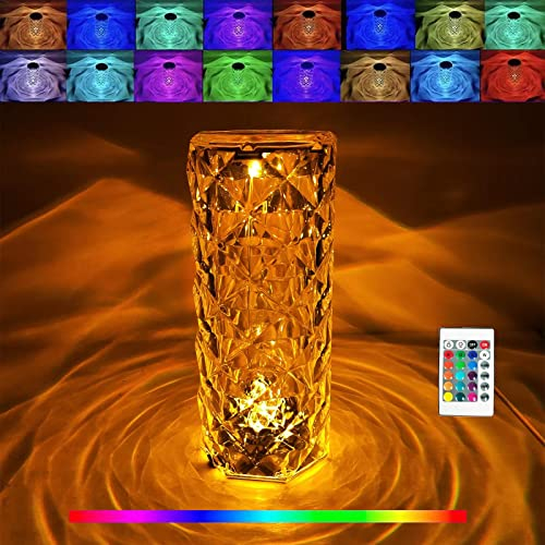 Xugenxes Rose Crystal Touch Lamp,RGB Touching Control Diamond Table Lamp,16 Color Changing Romantic Rose Bedside Acrylic Led Crystal Table Lamps for Bedroom Living Room, Kids Room, College Dorm