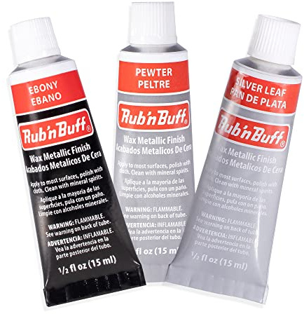 AMACO Rub n Buff Wax Metallic Finish Grey Kit - Ebony Silver Leaf and Pewter 15ml Tubes - Versatile Gilding Wax for Finishing Furniture Antiquing and Restoration - 3 Rub and Buff Colors