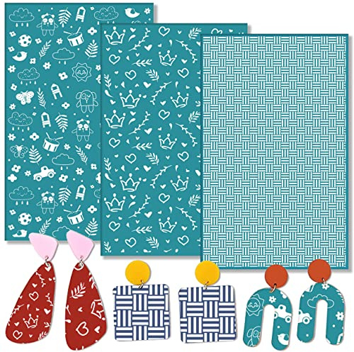 CKANDAY Siebdruck-Schablonen für Polymerton, 3 Stück, wiederverwendbar, für Polymer-Ton-Schneider, zum Bedrucken von Schmuck, Ton, Ohrringen, Dekoration, je 15,2 x 9,5 cm
