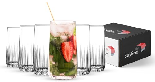 Lot de Verres Côtelés Vintage de 6, 12oz/360cc. Verre Cocktail, Eau, Ondulés pour les Boissons, les Jus, la Limonade, La Tasse à Café Glacé, les Grands Verres Côtelés Highball