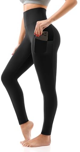 SINOPHANT High Waisted Leggings with Pockets for Women, Buttery Soft Elastic Opaque Tummy Control Stretchy Yoga Pants Trousers(#1 Black Side Pocket,L-XL