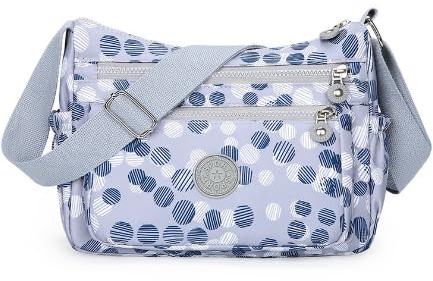 MINGZE Nylon Handtasche, Umhängetasche Damen Sportliche Schultertasche Wasserdicht(Graue Punkte)