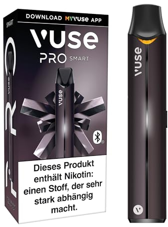 Vuse PRO Smart E-Zigaretten Starter-Set mit Zugautomatik,Stilvolle Vape mit Bluetooth Funktion,Cloud-Control Feature, Schnellladefunktion, Pod-System, Keine einweg ePod caps enthalten, Farbe: Schwarz