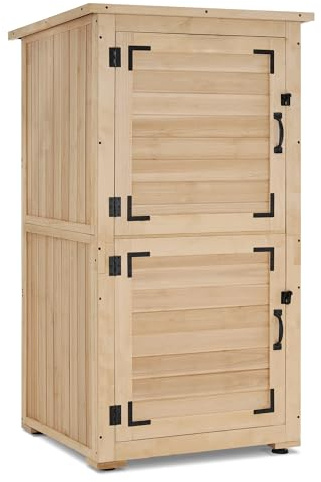 MCombo 30 Deep Wood Sheds & Outdoor Storage, Outside Garden Tool Cabinet Shed with Removable Shelf, Outdoor Storage Cabinet Shed Waterproof for Patio 0786 (Natural)