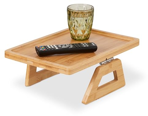 Relaxdays Bandeja de Sofá para Reposabrazos, de Bambú, Cuadrada, para Servir Bebidas y Comida, 35 x 26,5 cm, Natural