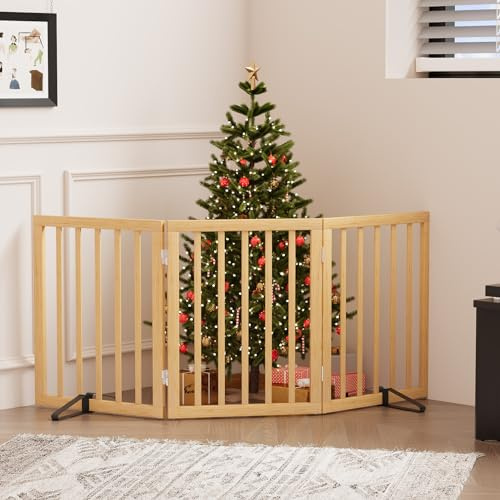 Dog Gates for Doorways, Foldable Dog Gate Indoor, Pet Gates for Doorways Bedroom 3 Panels (natural)