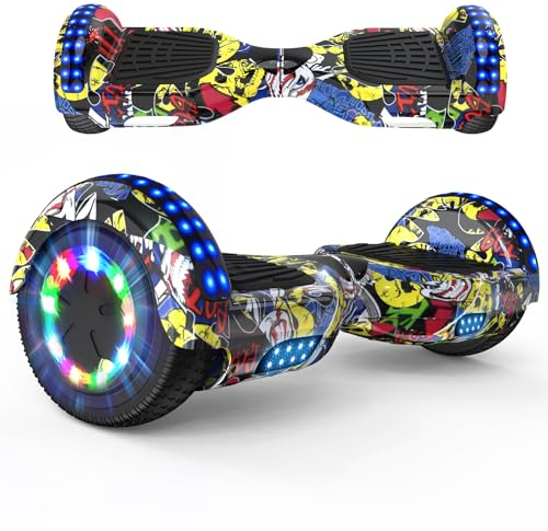 RCB Hoverboard Gyropode pour Enfant et Adulte, Overboard 6.5 Pouces avec Bluetooth-Musique/LED-Roue Clignotante, Hover Board Skateboards Meilleur Cadeau pour Les Enfants