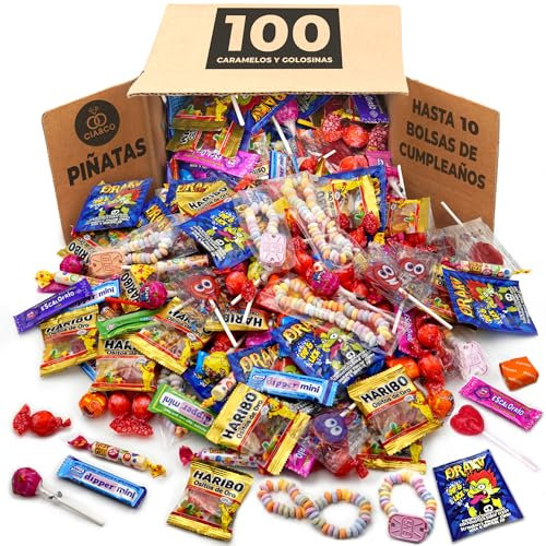 Mega Box 100 Bonbons, Friandises et Confiseries Cia&Co · Pour Anniversaires, Piñatas, Fêtes Enfants, Noël, Halloween · Jusqu'à 10 Sacs Cadeaux · Sélection Emballée Individuellement (BOX 100)