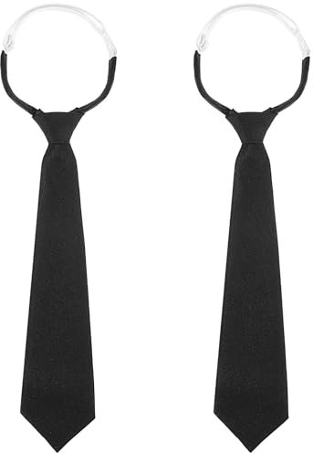 JIEYAO 2stk Schwarz Krawatten für Damen, Lange Krawatte JK-Uniform-Krawatte Verstellbare Krawatte Mädchen Vorgebunden Elastischer Gummizug Schmale Krawatte für Frauen Abschlussfeier Geschäftshochzeit
