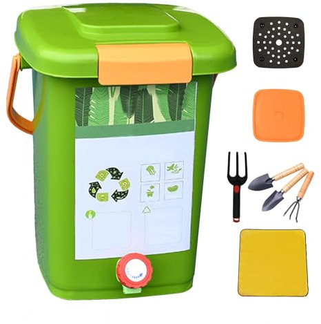 Confezione da 2 bidoni per compost da banco da 2 e 2,6 galloni per interni per un comodo riciclaggio dei rifiuti alimentari, elegante compostiera per interni, capacità 10 l, include 2 contenitori