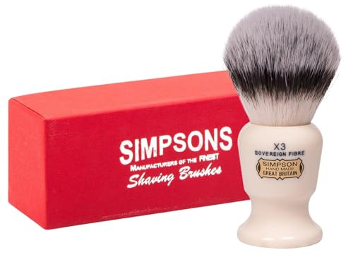 Simpsons Shaving Brush Commodore X3 Sovereign Fibre - Faux Ivory Handle - Premium Wet Shave Tool for Rich Lather - Extra Soft & Dense - Luxury Shaving Brush for Smooth, Comfortable Grooming