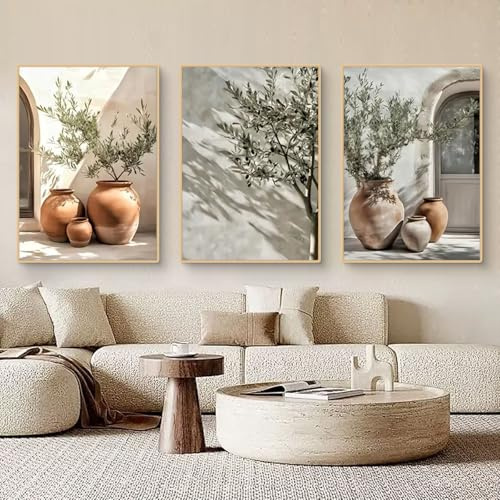 TROYSINC Juego de 3 cuadros vintage de olivo, póster astético de olivo, póster vintage de planta en maceta, cuadro de Italia Grecia, decoración de pared para salón, sin marco (40 x 50 cm, B)