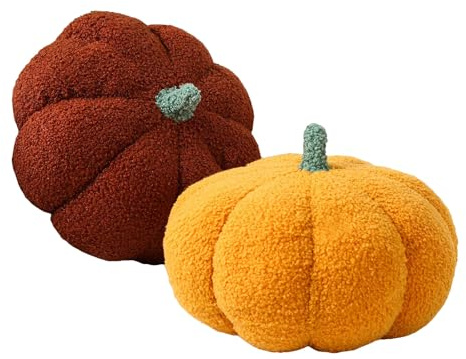 Set di 2 cuscini di zucca autunnale, cuscino in peluche a forma di zucca simulata, cuscini decorativi 3D per divano, camera da letto, autunno, giorno del Ringraziamento, Natale, Halloween