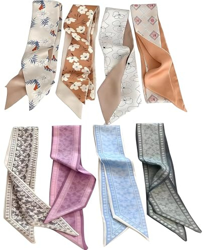 AstraGlam 8 pezzi di bandane per donne, 90x6cm foulard, sciarpa boho, fascia per capelli, foulard leggero per accessori per borsa e capelli, sciarpe di moda